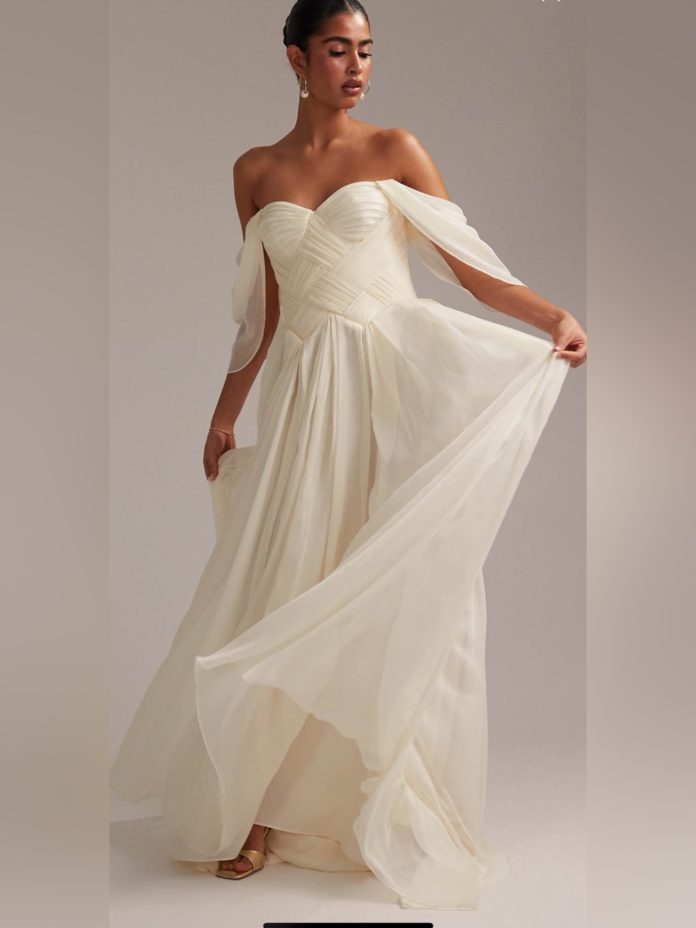 ASOS Bridal Off-Shoulder Ivory Chiffon Wedding Dress